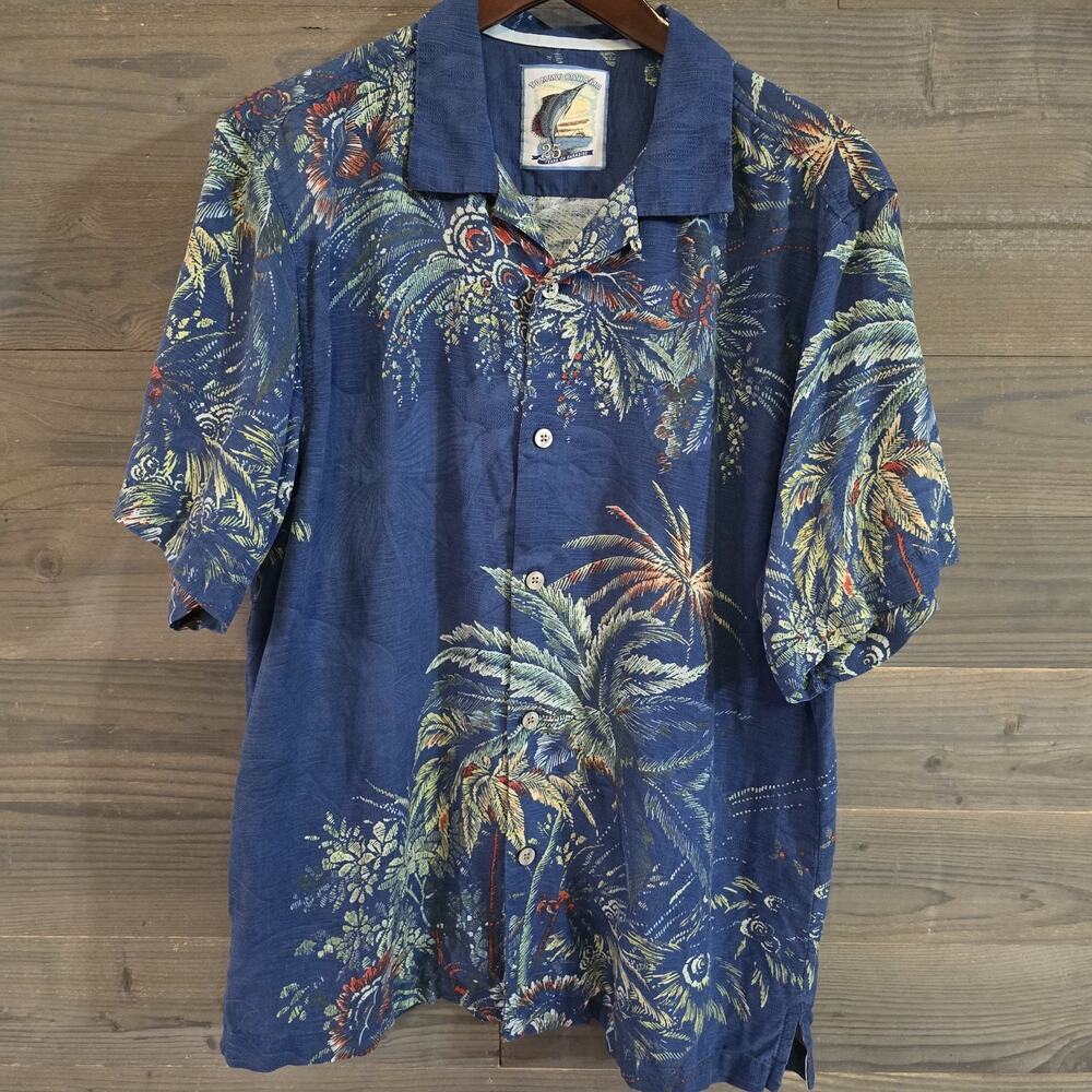Tommy Bahama TB93 25 Years Paradise Men's L Blue Silk Hawaiian Shirt Tropical